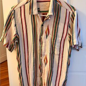 Kardo Cream Multicolor Vertical Stripe Short-Sleeve Button-Down
